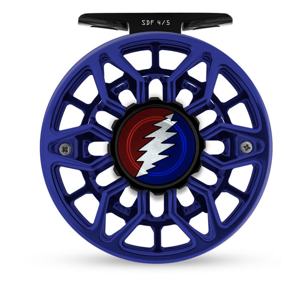 Abel SDF 5/6 Reel Ported in Blue III and Grateful Dead Lightning Bolt