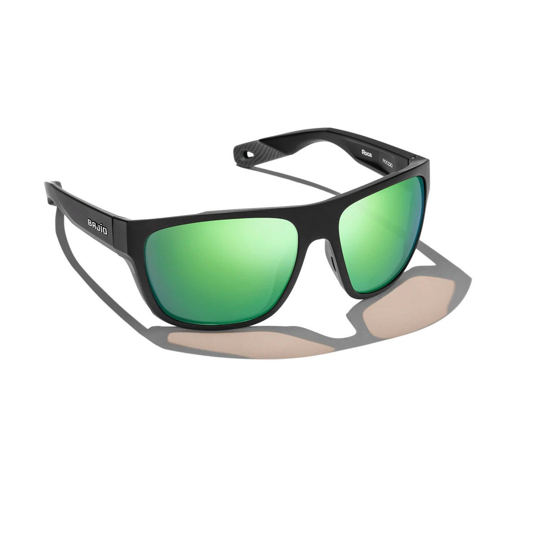 Bajio Las Rocas Sunglasses Polarized in Black Matte with Green Plastic