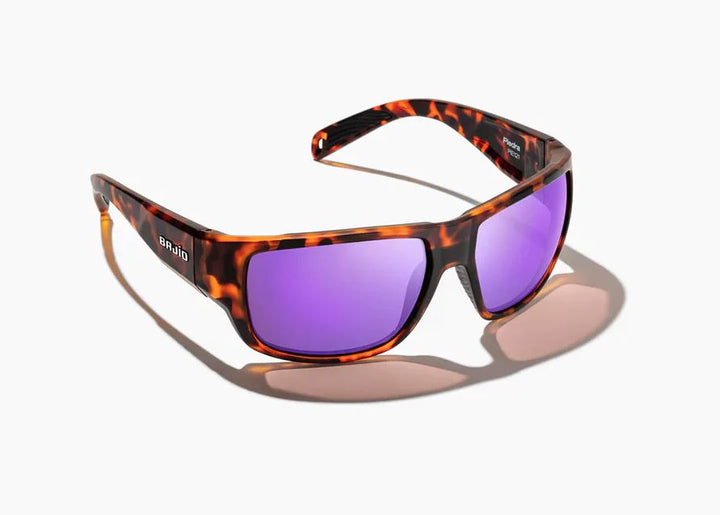 Bajio Piedra Sunglasses Polarized in Brown Tort Matte with Violet Mirror Glass