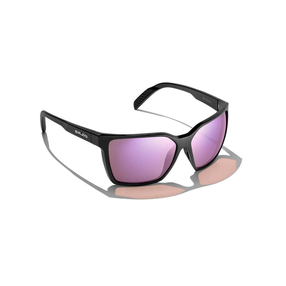 Bajio Eldora Sunglasses Polarized in Black Gloss with Rose Mirror Glass