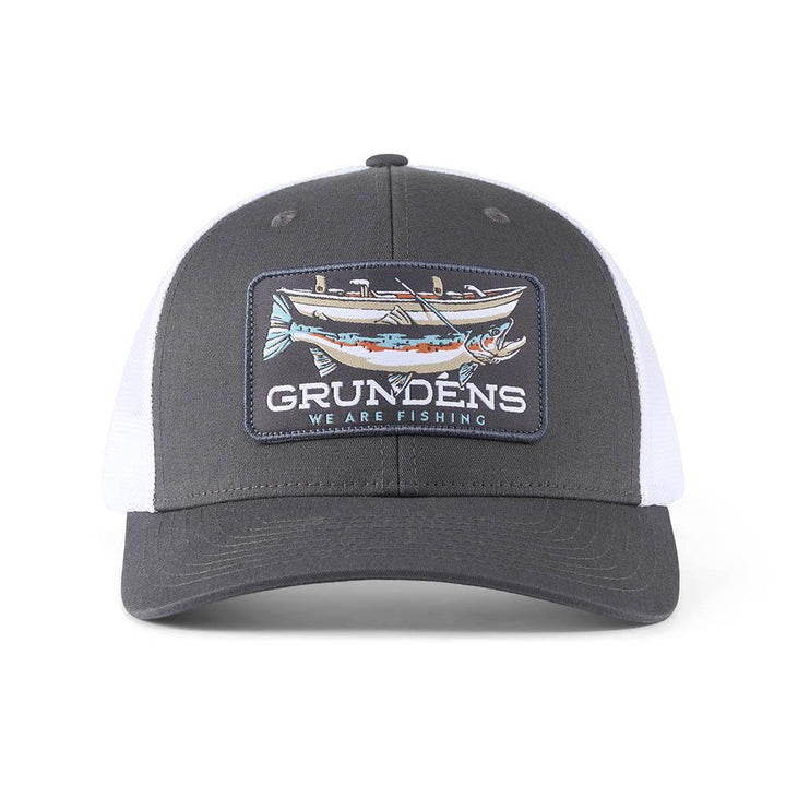 Grundens Drift Boat Trucker Hat in Charcoal and White