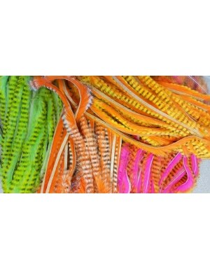 Hareline Dubbin Tiger Barred Rabbit Strips in Black and Orange and Yellow