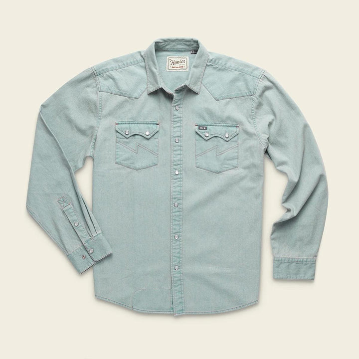Howler Brothers Dust Up Denim Long Sleeve Shirt Mens in Light Wash