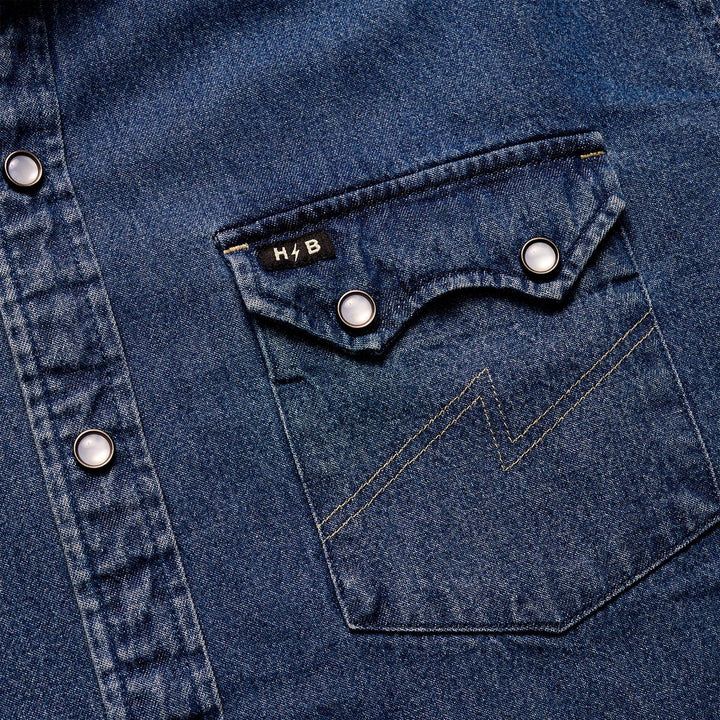 Howler Brothers Dust Up Denim Long Sleeve Shirt Mens in Nelson Dark Wash