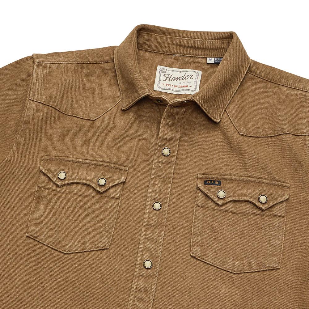 Howler Brothers Dust Up Denim Long Sleeve Shirt Mens in Owens Oaker Wash