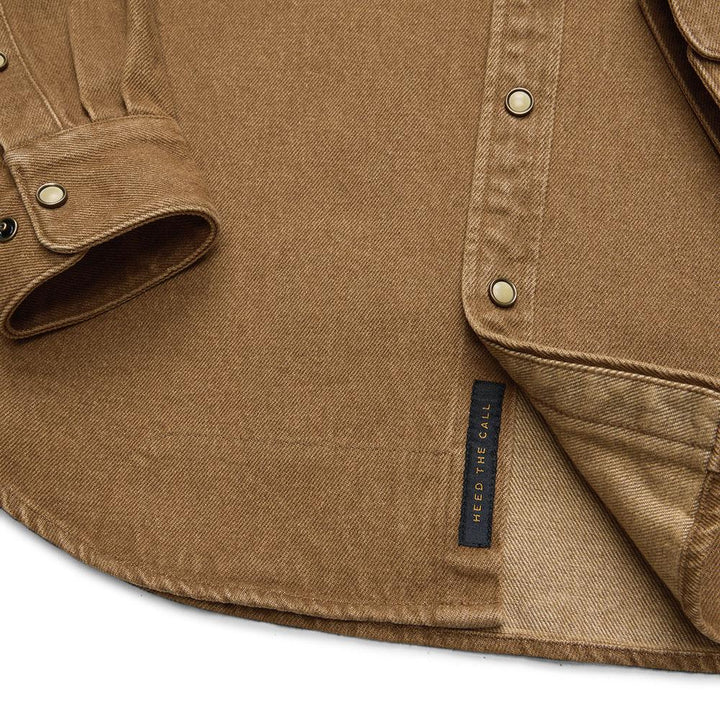 Howler Brothers Dust Up Denim Long Sleeve Shirt Mens in Owens Oaker Wash