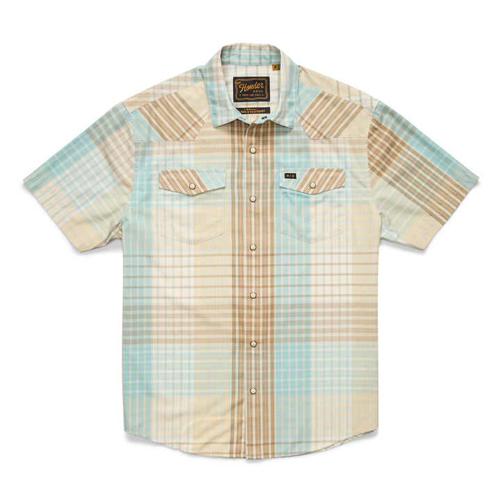 Howler Brothers Free Range Fleece Pullover Men's in Cottage Plaid Seafoam
