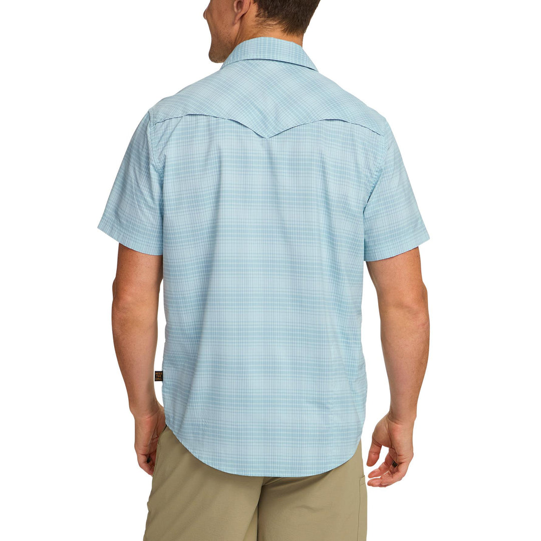 Howler Brothers Open Country Tech Shirt Men's in Coopers Plaid Sterling Blue