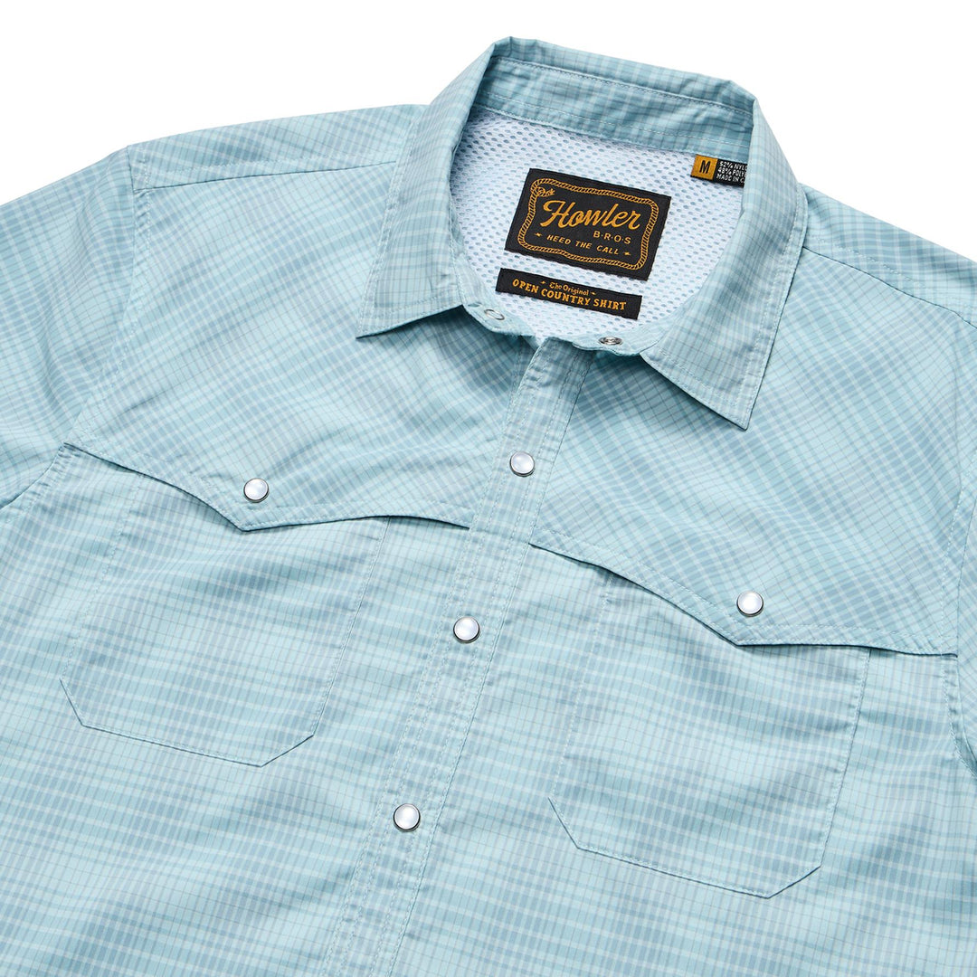 Howler Brothers Open Country Tech Shirt Men's in Coopers Plaid Sterling Blue
