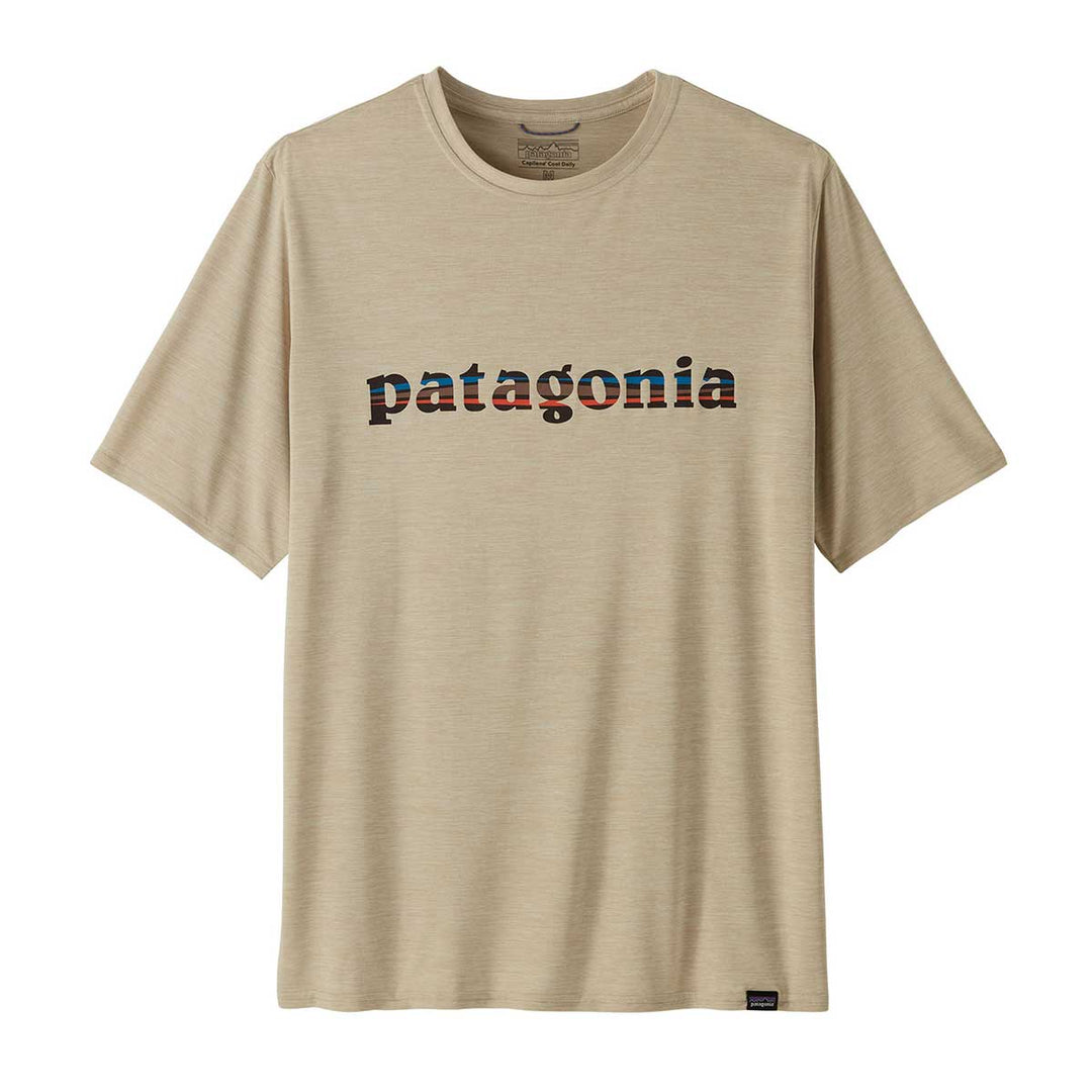 Patagonia Capilene Cool Daily Graphic Shirt Men's in 73 Text Logo Pumice XDye