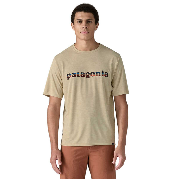 Patagonia Capilene Cool Daily Graphic Shirt Men's in 73 Text Logo Pumice XDye