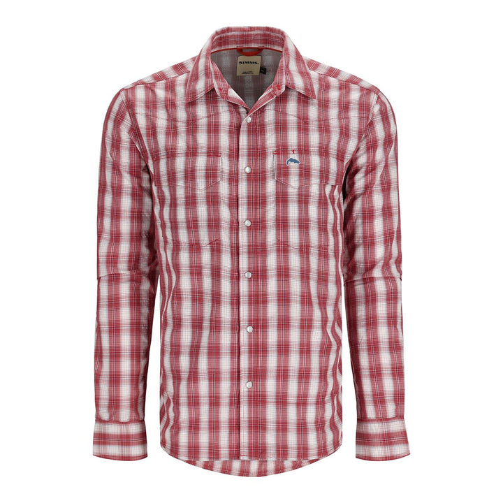 Simms Big Sky Long Sleeve Shirt Men's in Cutty Red and Bright Blue Plaid