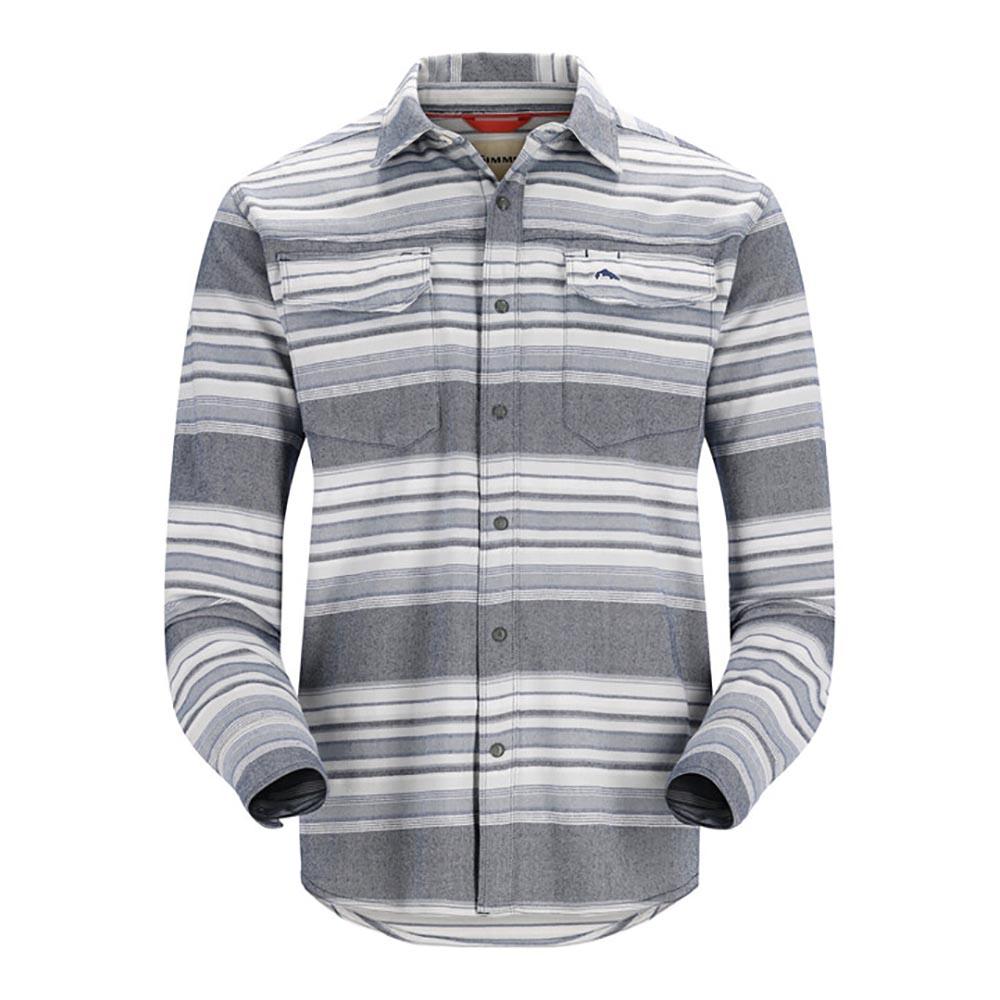 Simms Gallatin Flannel Long Sleeve Shirt Men's in Navy and Sterling Stripe