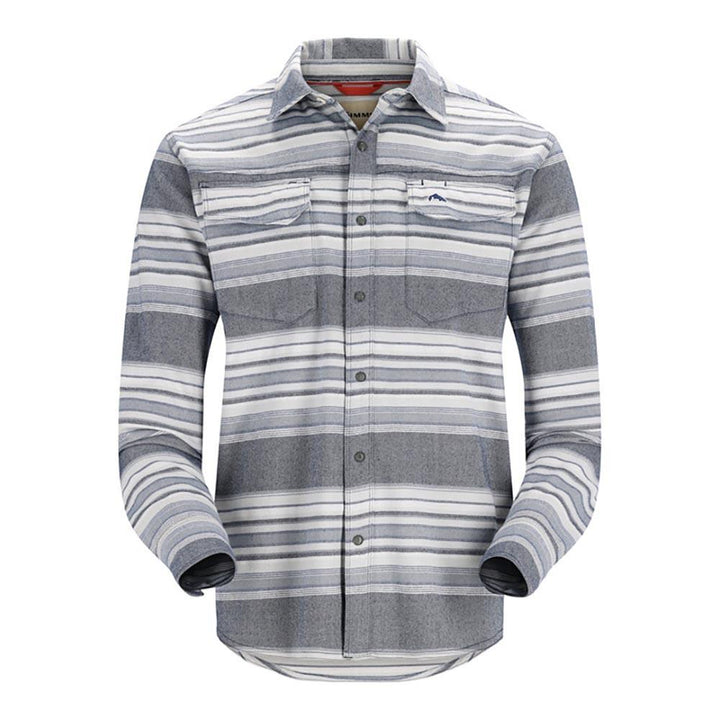 Simms Gallatin Flannel Long Sleeve Shirt Men's in Navy and Sterling Stripe