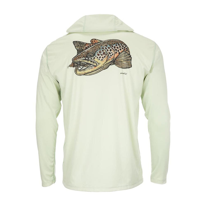 Simms Tech Hoody Artist Series Men's in Brown Trout and Light Green