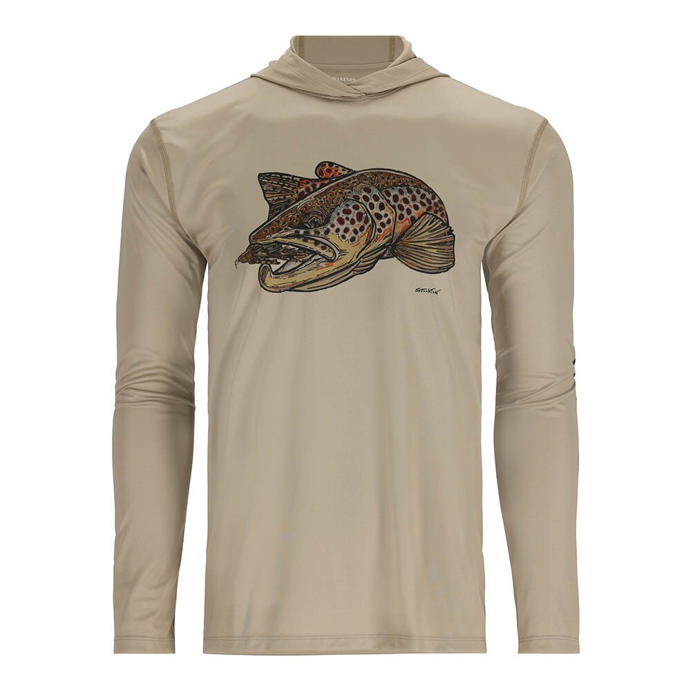 Simms Tech Hoody Artist Series Men's in Stone and Brown Trout