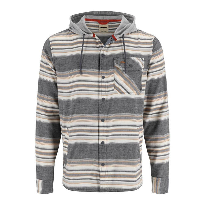 Simms Santee Flannel Hoody Men's in Black and Slate Blanket Stripe