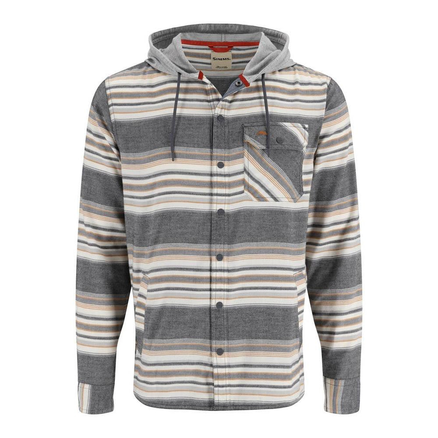 Simms Santee Flannel Hoody Men's in Black and Slate Blanket Stripe