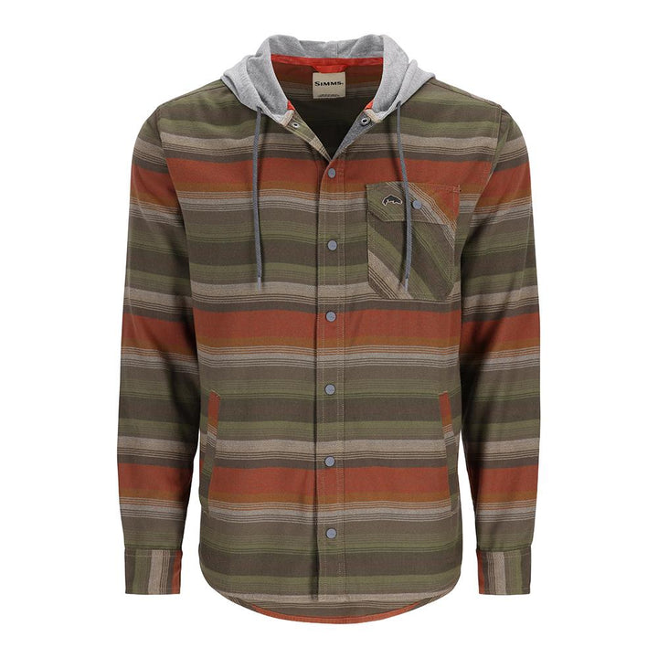 Simms Santee Flannel Hoody Men's in Clay and Cork Stripe