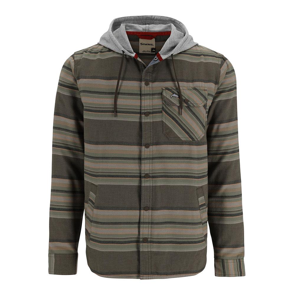 Simms Santee Flannel Hoody Men's in Hickory and Dolomite Blanket Stripe