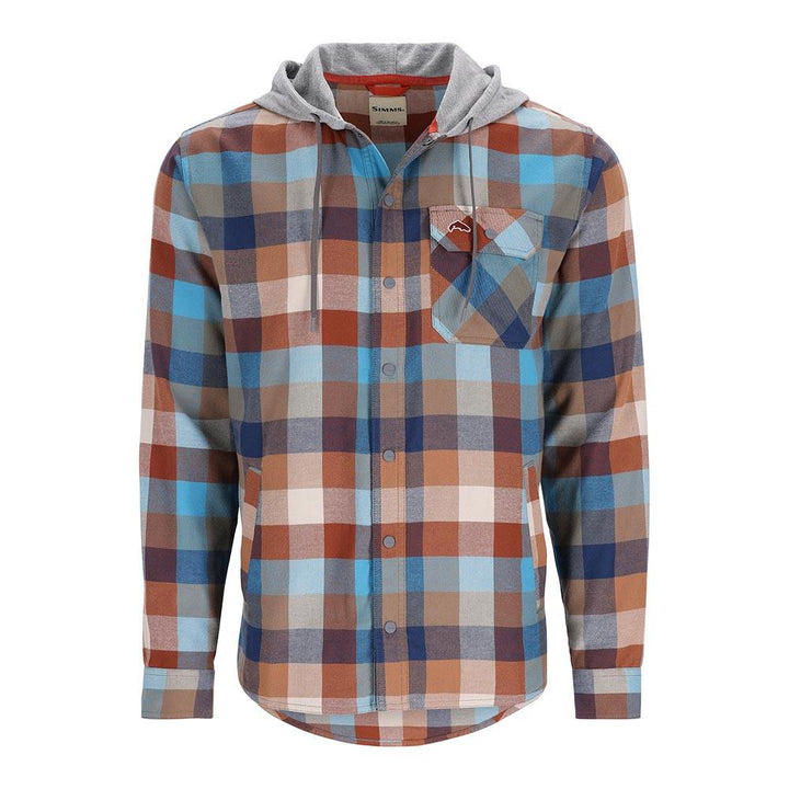 Simms Santee Flannel Hoody Men's in Midnight and Hickory Buffalo Check