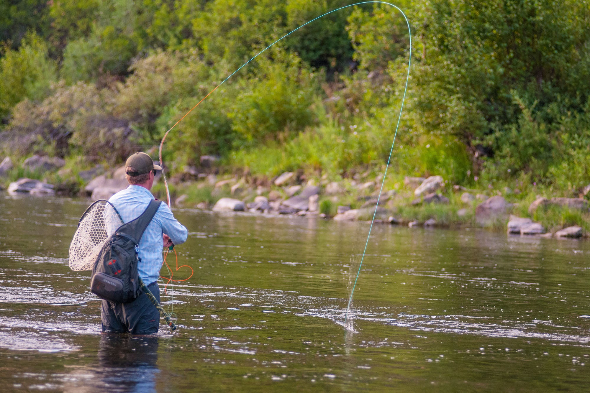 A VVA Guide fishing a Trout Spey rod on Colorado's Eagle River.