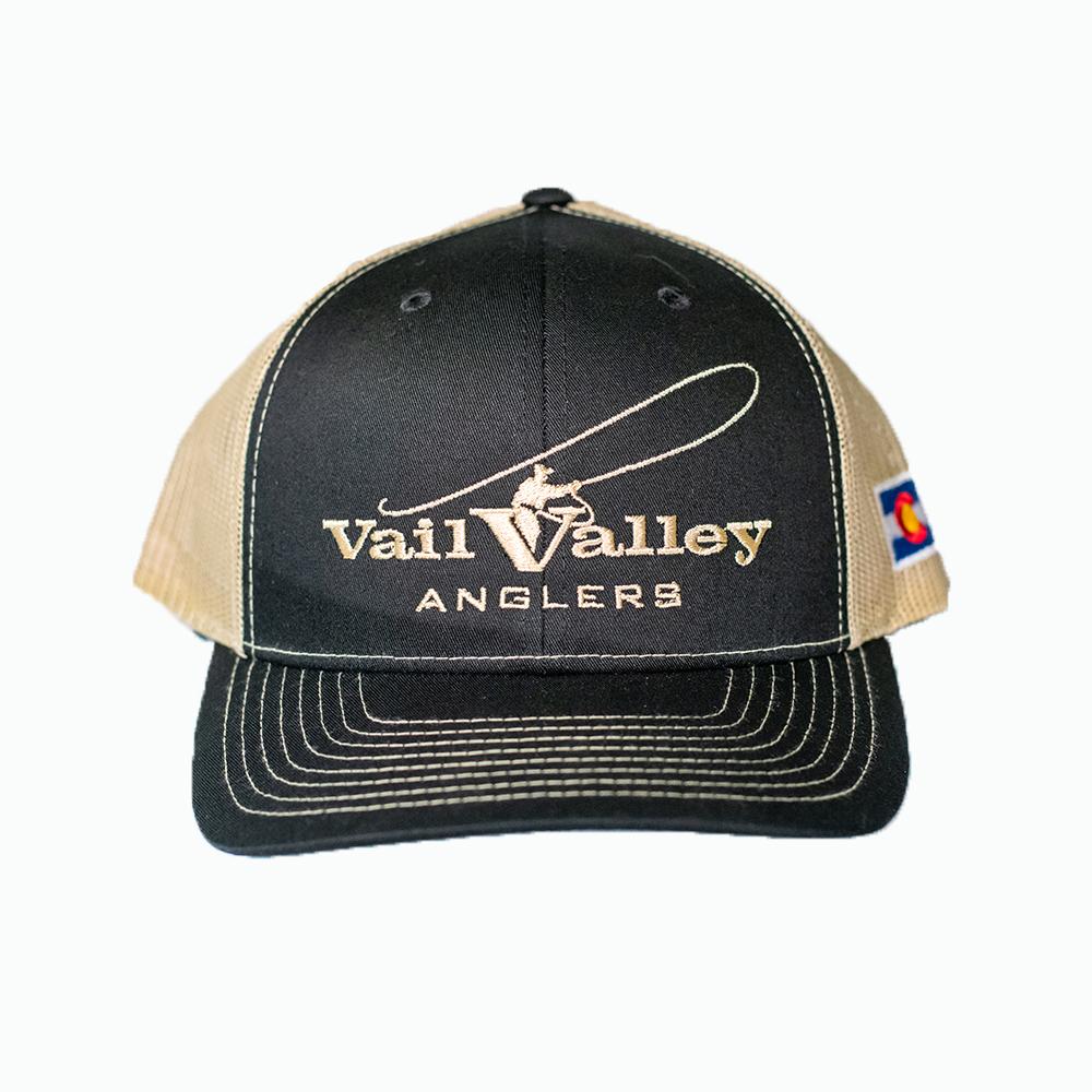 VVA Logo Embroidered Trucker Hat in Black and Vegas Gold