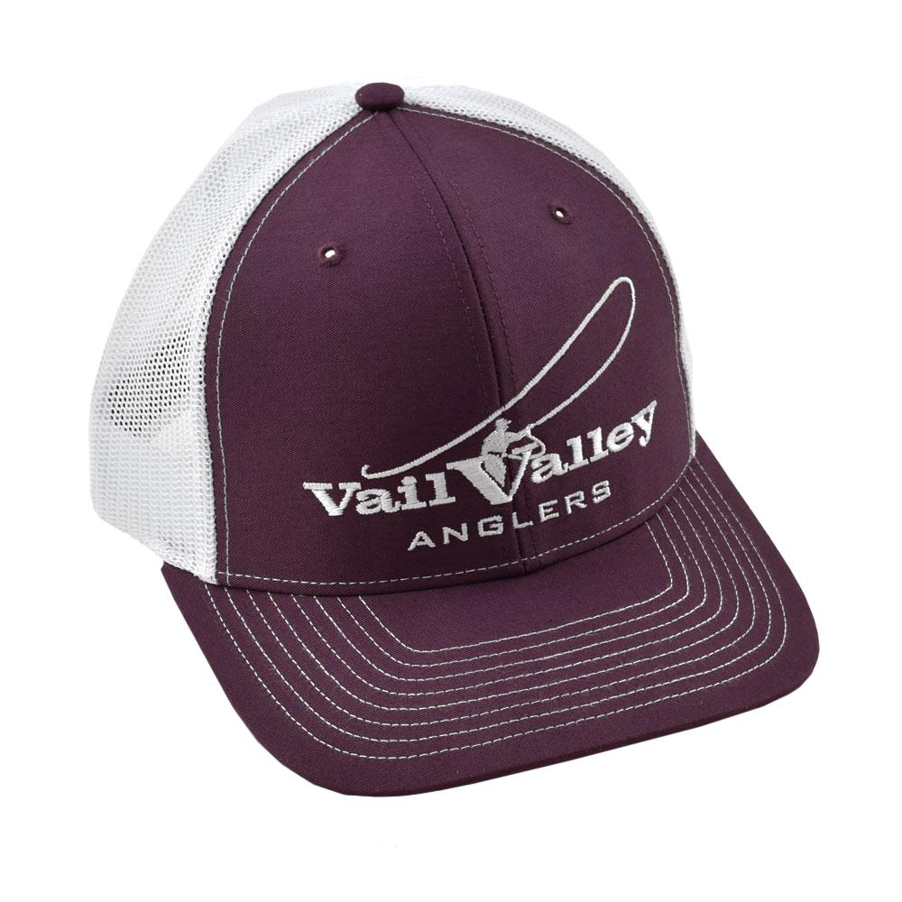 VVA Logo Embroidered Trucker Hat in Maroon and White