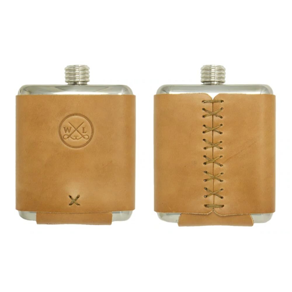 Whiskey Leatherwoks Stillwater Stainless Flask in Light Natural Chromexcel